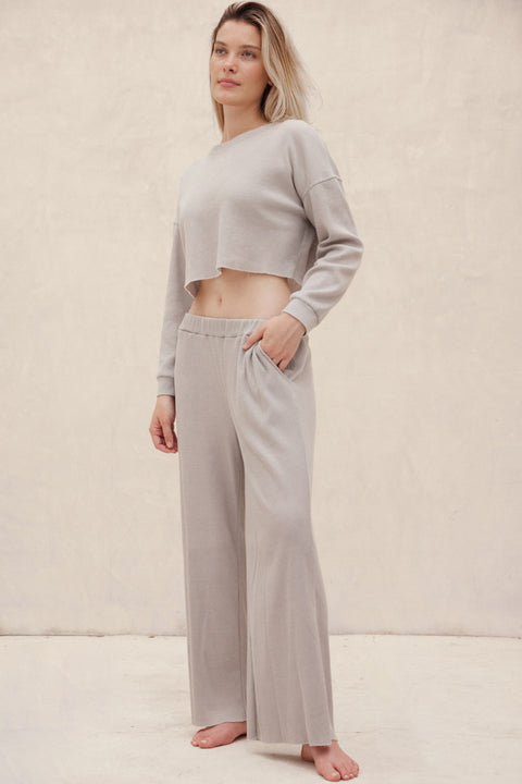WOMEN'S WAFFLE LOUNGE SET GREY