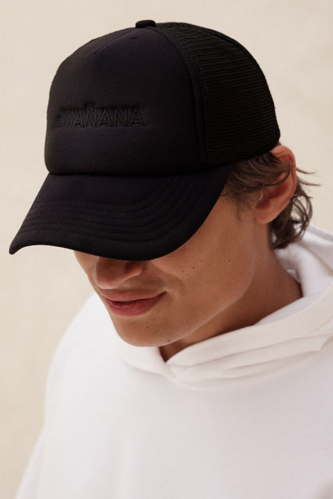 Stealth Black Trucker Hat with Black II.MANANA embroidered